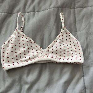 White and Red Heart Print Bralette -Brandy Melville